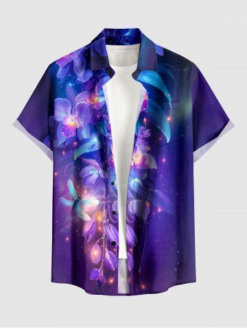 Chemise hawaïenne grande taille pour homme, imprimée en 3D avec fleurs, feuilles, galaxie et paillettes, boutons et poche. - CONCORD - M