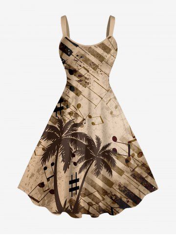 Robe débardeur hawaïenne grande taille à imprimé notes de piano et cocotier - TAN - M