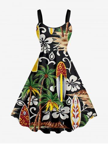 Robe hawaïenne grande taille à imprimé ethnique fleur de cocotier et noix de coco - BLACK - 3X