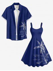 Coconut Tree Seascape Print Plus Size Matching Hawaii Beach Outfit For Couples -  