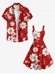 Flower Branch Print Plus Size Matching Hawaii Beach Outfit For Couples -  