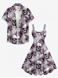 Skulls Flowers Print Plus Size Matching Hawaii Beach Outfit For Couples -  