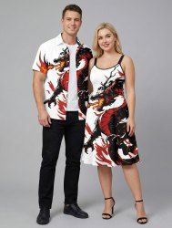 Dragon Fire Flame Print Plus Size Matching Outfit For Couples -  