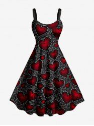 Robe débardeur grande taille à imprimé cœurs et roses pour la Saint-Valentin - Noir L