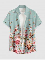 Plus Size Flowers Leaf Print Buttons Pocket Hawaii Shirt For Men -  