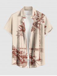 Chemise hawaïenne grande taille pour homme, à boutons et poches, avec imprimé de voitures et de cocotiers. - Beige S