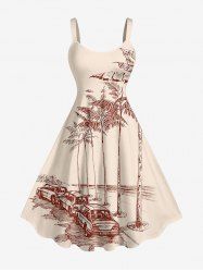 Plus Size Coconut Tree Cars Print Hawaii Tank Dress -  