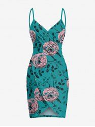 Paréo de plage convertible grande taille à imprimé rose et feuilles, style hawaïen - Turquoise Foncée M