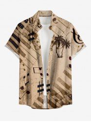 Plus Size Piano Music Notes Coconut Tree Print Buttons Pocket Hawaii Shirt For Men -  