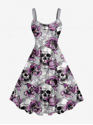 Plus Size Skulls Flowers Print Hawaii Tank Dress -  
