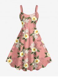 Robe débardeur hawaïenne à imprimé feuilles tropicales et fleurs d'hibiscus grande taille - Rose  S