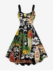 Robe hawaïenne grande taille à imprimé ethnique fleur de cocotier et noix de coco - Noir 5X