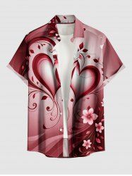 Plus Size Flower Heart Print Valentines Ombre Button Pocket Shirt For Men -  