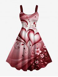 Robe trapèze grande taille à imprimé floral et cœur, dégradé Saint-Valentin - Rouge Cerise S