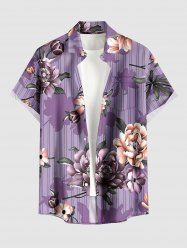 Chemise hawaïenne à rayures et imprimé floral grande taille pour homme - Pourpre  3XL
