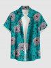 Ensemble de plage hawaïen assorti grande taille à imprimé roses et feuilles pour couples - Turquoise Foncée 