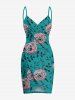Ensemble de plage hawaïen assorti grande taille à imprimé roses et feuilles pour couples - Turquoise Foncée 