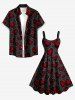 Valentine's Day Heart Rose Flowers Print Plus Size Matching Outfit For Couples -  