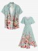 Robe mi-longue hawaïenne fendue à imprimé floral et feuilles grande taille - Turquoise XS