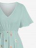 Robe mi-longue hawaïenne fendue à imprimé floral et feuilles grande taille - Turquoise XS