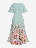 Robe mi-longue hawaïenne fendue à imprimé floral et feuilles grande taille - Turquoise XS