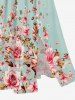 Robe mi-longue hawaïenne fendue à imprimé floral et feuilles grande taille - Turquoise XS