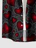 Plus Size Valentine's Day Heart Rose Flowers Print Buttons Pocket Shirt For Men -  
