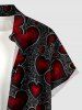 Plus Size Valentine's Day Heart Rose Flowers Print Buttons Pocket Shirt For Men -  