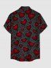 Plus Size Valentine's Day Heart Rose Flowers Print Buttons Pocket Shirt For Men -  