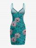 Paréo de plage convertible grande taille à imprimé rose et feuilles, style hawaïen - Turquoise Foncée M