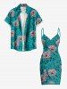 Paréo de plage convertible grande taille à imprimé rose et feuilles, style hawaïen - Turquoise Foncée M
