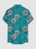 Chemise hawaïenne grande taille pour homme, à imprimé rose et feuilles, boutons et poche. - Turquoise Foncée S