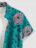 Chemise hawaïenne grande taille pour homme, à imprimé rose et feuilles, boutons et poche. - Turquoise Foncée S