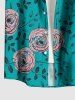 Chemise hawaïenne grande taille pour homme, à imprimé rose et feuilles, boutons et poche. - Turquoise Foncée S
