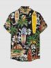 Plus Size Coconut Tree Flower Ethnic Pattern Print Hawaii Button Pocket Shirt For Men -  