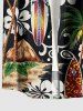 Plus Size Coconut Tree Flower Ethnic Pattern Print Hawaii Button Pocket Shirt For Men -  