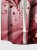 Plus Size Flower Heart Print Valentines Ombre Button Pocket Shirt For Men -  