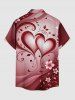 Plus Size Flower Heart Print Valentines Ombre Button Pocket Shirt For Men -  