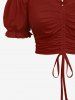 Haut uni à épaules dénudées et manches bouffantes grande taille - Rouge foncé 1X