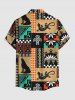 Chemise hawaïenne à poches boutons, imprimé géométrique ethnique grande taille, style gecko, pour homme - café lumière S