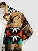 Chemise hawaïenne à poches boutons, imprimé géométrique ethnique grande taille, style gecko, pour homme - café lumière S