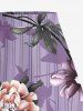 Jupe trapèze fendue hawaïenne à imprimé floral et rayé grande taille - Pourpre  6X