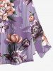 Jupe trapèze fendue hawaïenne à imprimé floral et rayé grande taille - Pourpre  6X