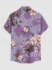 Plus Size Flower Leaf Striped Print Hawaii Button Pocket Shirt For Men -  
