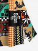 Jupe trapèze fendue hawaïenne à imprimé géométrique ethnique grande taille - café lumière 3X