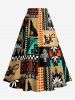 Jupe trapèze fendue hawaïenne à imprimé géométrique ethnique grande taille - café lumière 5X