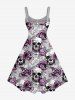 Plus Size Skulls Flowers Print Hawaii Tank Dress -  
