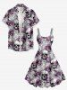 Plus Size Skulls Flowers Print Hawaii Tank Dress -  