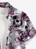 Chemise hawaïenne grande taille pour homme, à imprimé fleurs et têtes de mort, boutons et poche. - Gris Foncé S