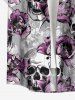 Chemise hawaïenne grande taille pour homme, à imprimé fleurs et têtes de mort, boutons et poche. - Gris Foncé S